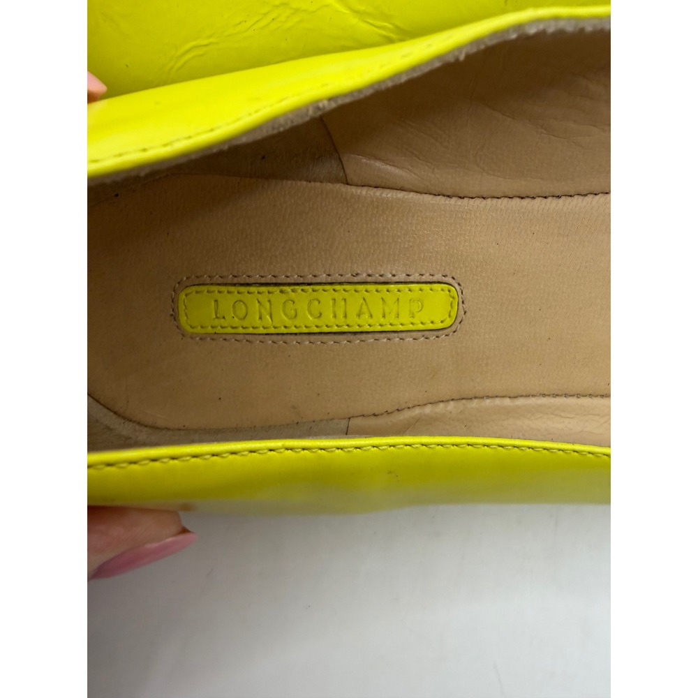 Longchamp Neon Yellow Leather Buckle Ballet Flats Made in Italy Size 39 - Picture 8 of 8